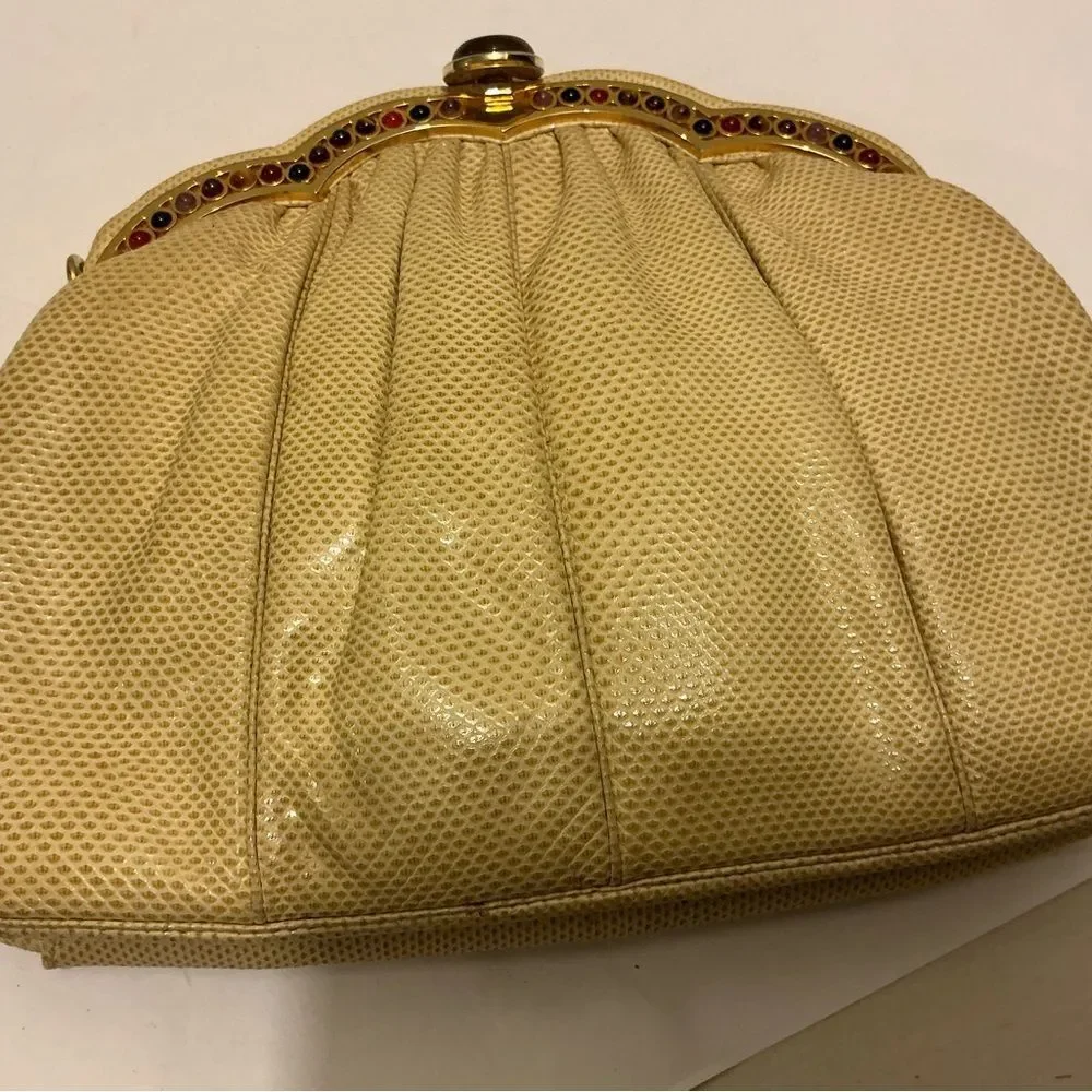 judith leiber  beige lizard bag Elegant Cream Clutch Bag